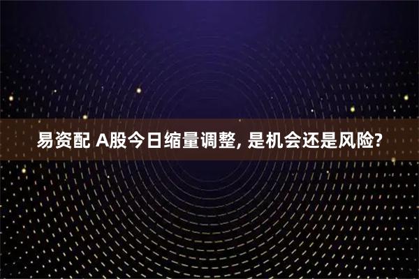 易资配 A股今日缩量调整, 是机会还是风险?